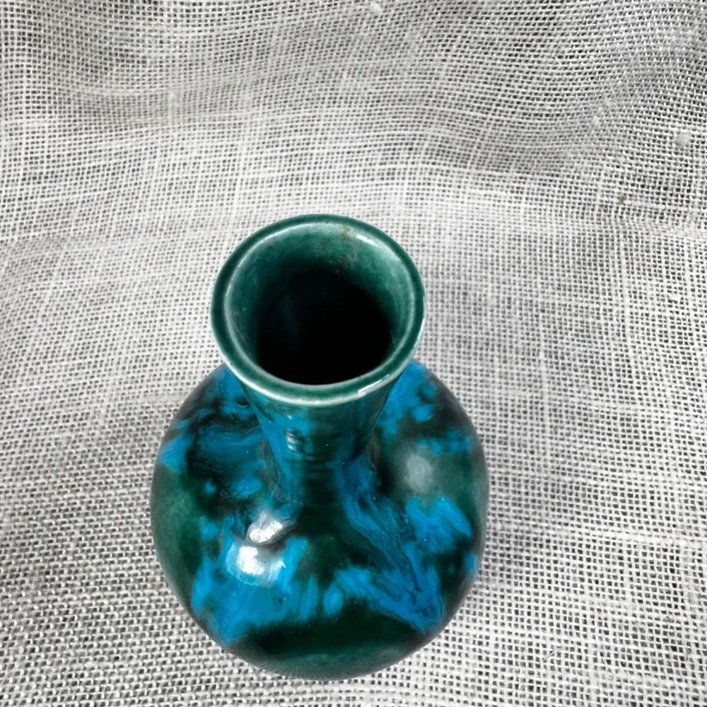 Harden Rosen Studio Pottery Bud Vase Blue Green Drip Glaze Handcrafted 5.75